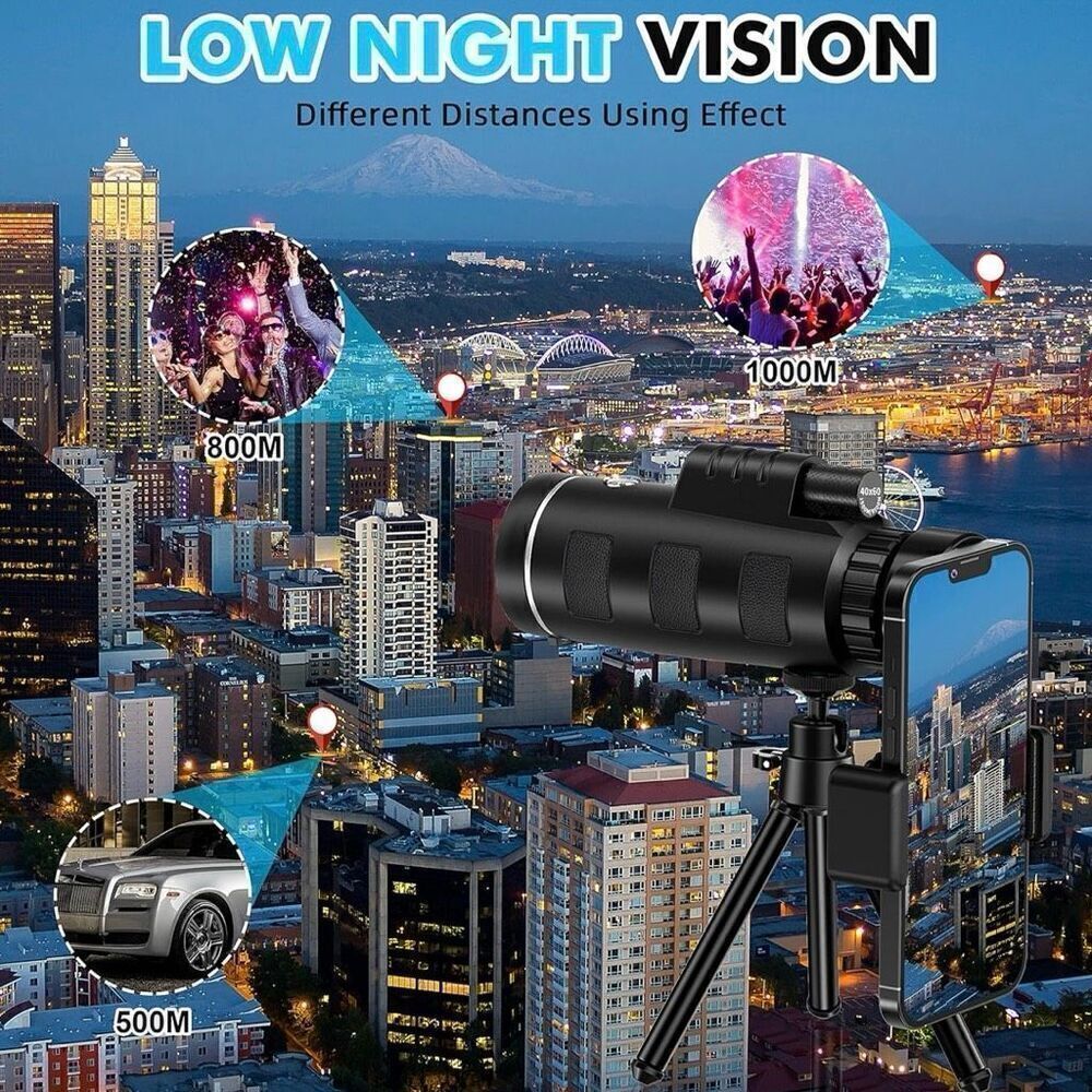40x60 Monocular Telescope Smartphone Adapter High Powered BAK4 Prism FMC Monocul - Picture 5 of 7